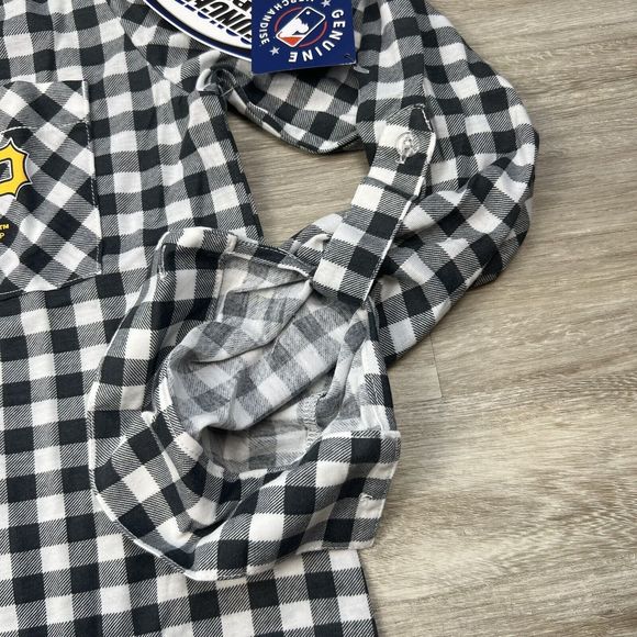 Pittsburg Pirates Pajamas Womens Medium Charcoal  Plaid Button Up Sleep Wear Top - Picture 6 of 16